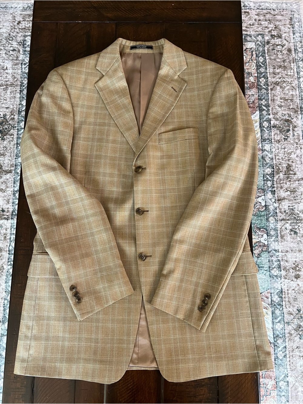 Arnold Brant Glen Plaid Sport Coat Blazer 42L Tall Made in 🇨🇦 Brown Tan Vintage